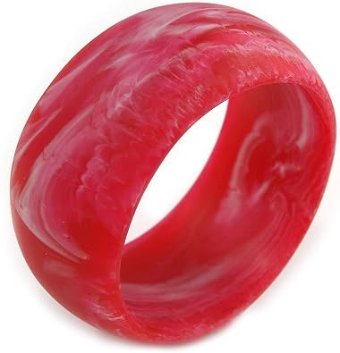 Avalaya Off Round Blurred Red/White Acrylic Bangle Bracelet Matte Finish - Medium Size