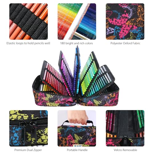 H & B Colouring Pencils Set 180 Oil Based Coloured Pencils Professional Colouring Pencils with Colouring Book Art Set for Beginners Adults Artists - Image 3