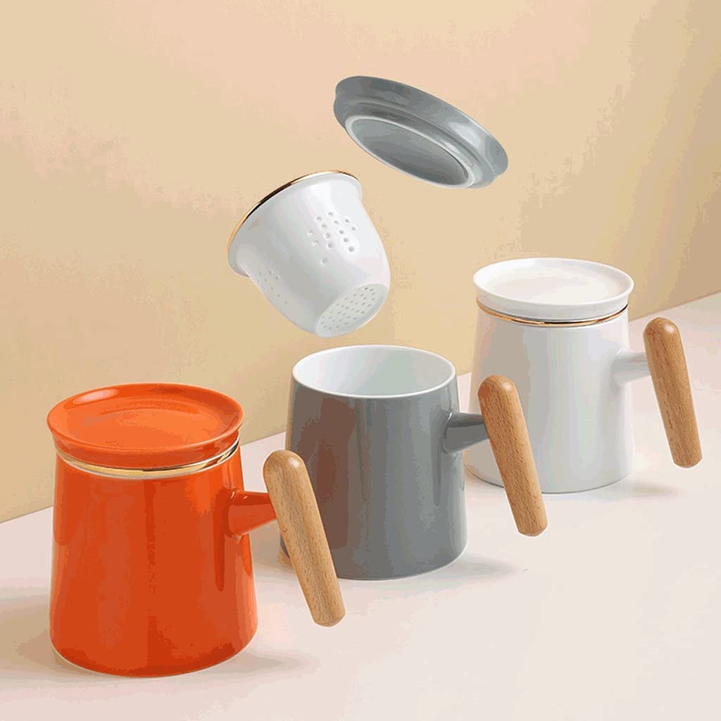 Tazzine Caffe Tazze Caffe Semplice Tazza Da Caffè In Ceramica 400 Ml, Tazza Da Tè Multifunzionale Con Filtro, Tazza Da Bere Per Tè, Caffè, Succo Di Latte, Ecc Tazze Cappuccino(Grey)