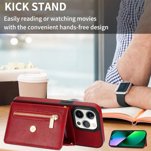 Portefeuille en cuir iPhone 13 Pro Max rouge pour ranger vos cartes et protéger l'écran 6.7 - 2
