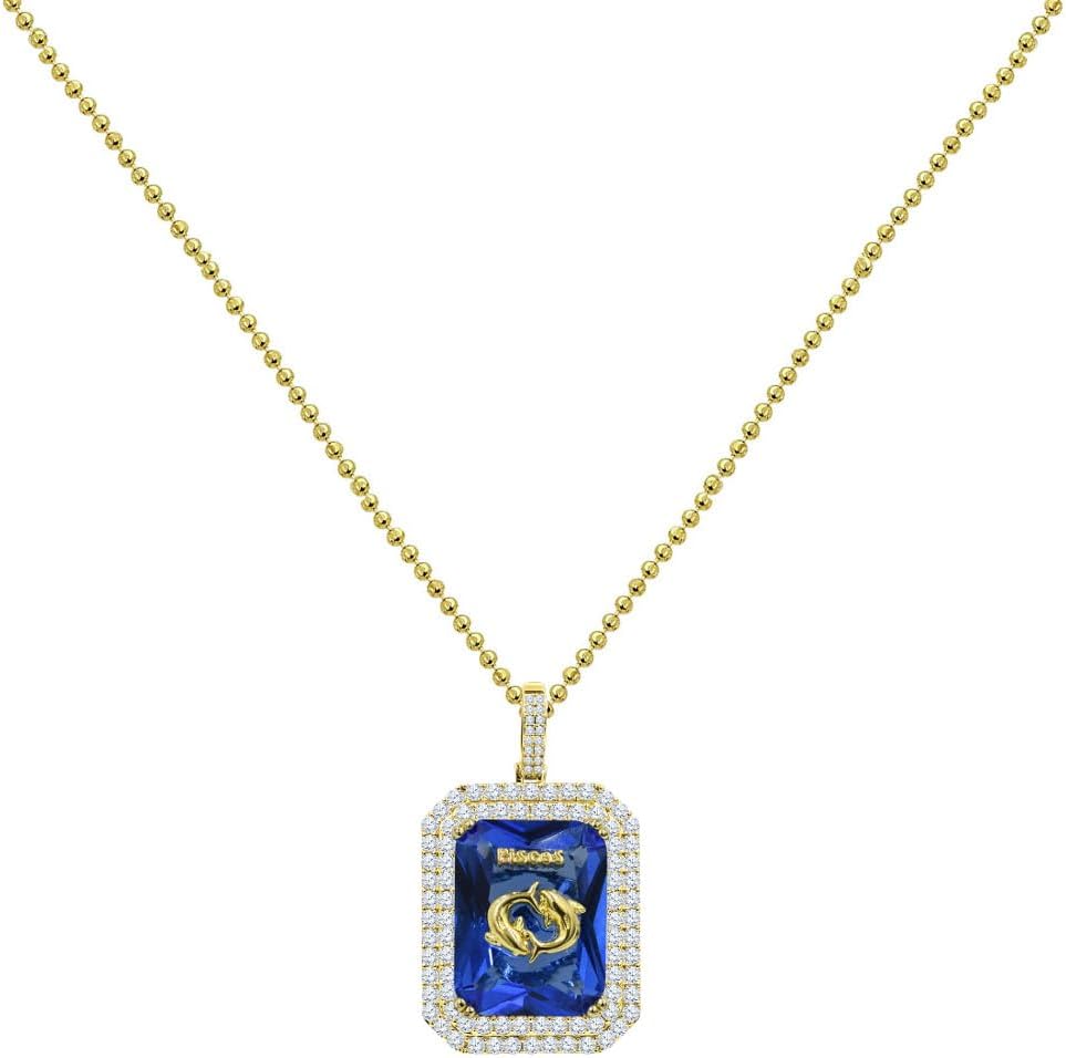 VVS1/D 2.55 Ctw. 14K Yellow Gold Finish Lab Simulated Diamond Zodiac Sign Symbol Lucky Birth Stone Good Luck Charm Pendent Chain Neckless Set
