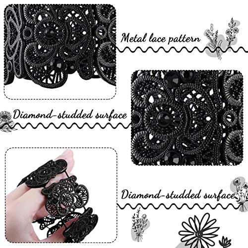 2 Pieces Black Bracelet for Women Gothic Vintage Filigree Jewelry Ladies Cuff Bracelets Bohemian Lace Bracelet Lace Cuff Bangle Wide Stretch Rhinestone Statement3