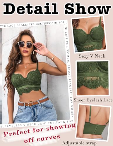 Image of Avidlove Lace Bralettes for Women Y2k Strap Bustier Cami Top V Neck Camisole Lingerie