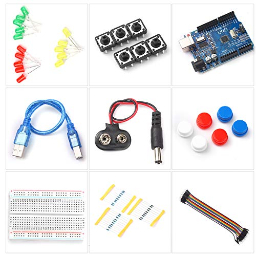 Cucudy Kit para iniciantes Kit de aprendizado para iniciantes com placa de ensaio LED Jumper Wire Bo