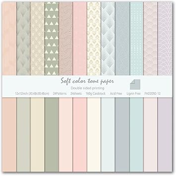 Pastel Aesthetic Scrapbook Paper 24 Sheets Soft Color Pattern Paper Double Sided Printing for DIY Card Making Scrapbook Wedding Photo Album Home Decor-12 x 12 Inches