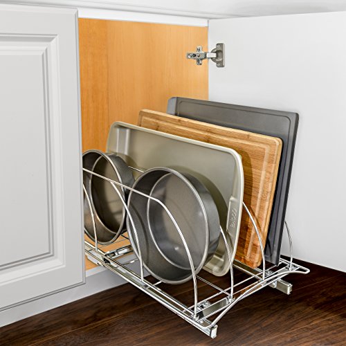 LYNK PROFESSIONAL® Slide Out Cutting Board, Bakeware, and Tray Organizer - Pull Out Kitchen Cabinet Organizer - 10 inch wide x 21 inch deep - Chrome - Image 5