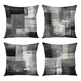Aowced Throw Pillow Covers Set of 4, Black and Gray White Abstract Art Painting Home Decorative Throw Pillow Cases Cushion Covers Pillowcases for Sofa Couch Bed Chair, 18x18 Inch