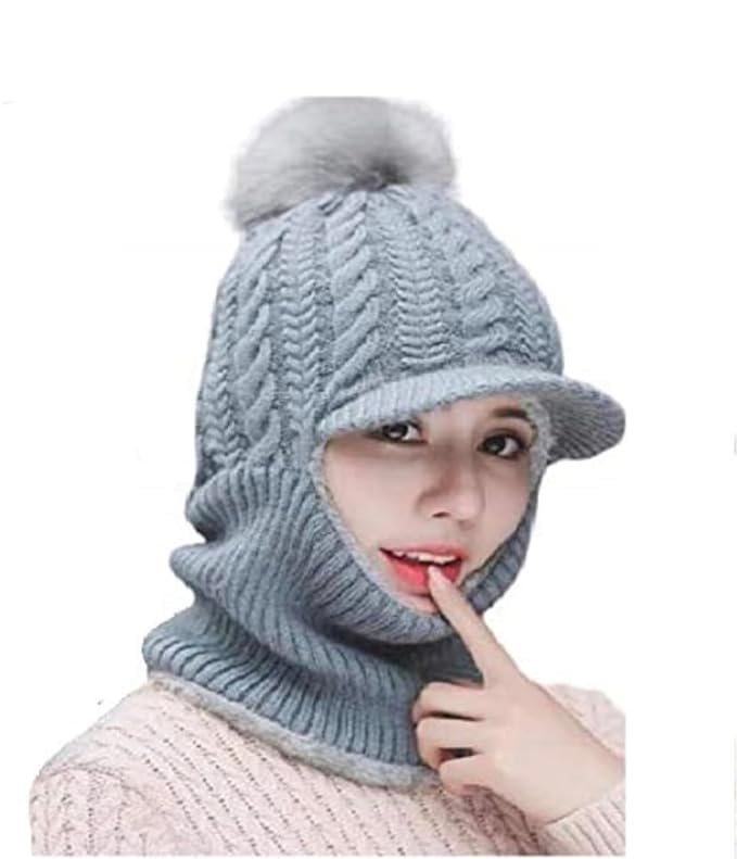 Pearl Tree Girl Winter Cap Monkey Beanie Cap Knit Balaclava Capset | Soft Wool Woolen Fuzzy Plush Skull Cap Windproof Full Face Cover Earflap Hood Nech Warmer Cap Grey-image-19
