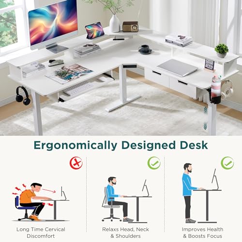 Electric Standing Gaming Desk with Drawers and LED Lights - 60 inches