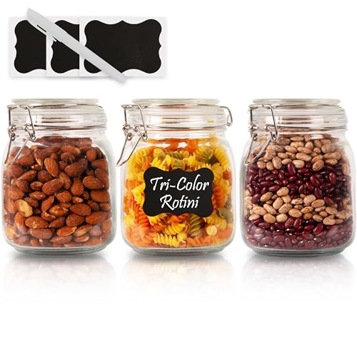 Galashield Glass Jars with Airtight Lids 32 oz [Set of 3]