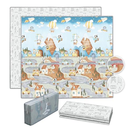 Alfombra Bebe Acolchada Plegable 150x180x1cm- Gimnasio Bebe - Manta De Juegos Bebe - Manta Actividades Bebe Impermeable Reversible - Tapete De Actividades Bebe - Gimnasio Infantil Bebe - Regalo Bebe