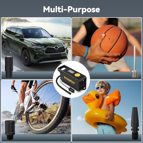 Inzeetor 150 PSI Tire Inflator Portable Air Compressor with Digital Pressure Gauge, 12V DC Auto Shutoff Air Pump Emergency LED Light for Car Tires, Bicycle & Balloons, Black — view 8