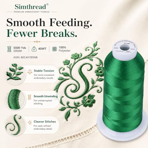 Image of Simthread 5000M 40WT Polyester Embroidery Thread, Hunter S051 | 5000M 40WT polyester thread feeds smoothly for machine embroidery, monograms, logos, patches and quilting.