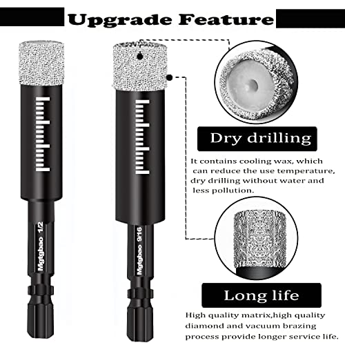 Mgtgbao 6pc 1/4” Dry Diamond Drill Bits Set， 6mm Core Drill Bit Brazed with Cooling Wax for Porcelain Tile Ceramic Concrete Granite Marble Hard Materials (not for Wood). - Thumbnail 3