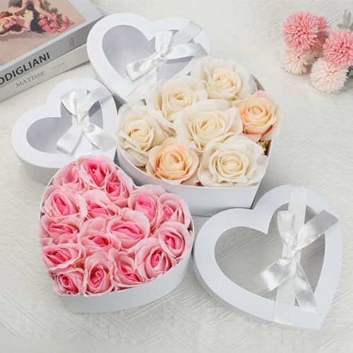 4 boîtes cadeaux blanches à couvercle transparent en cœur Oairse - 5