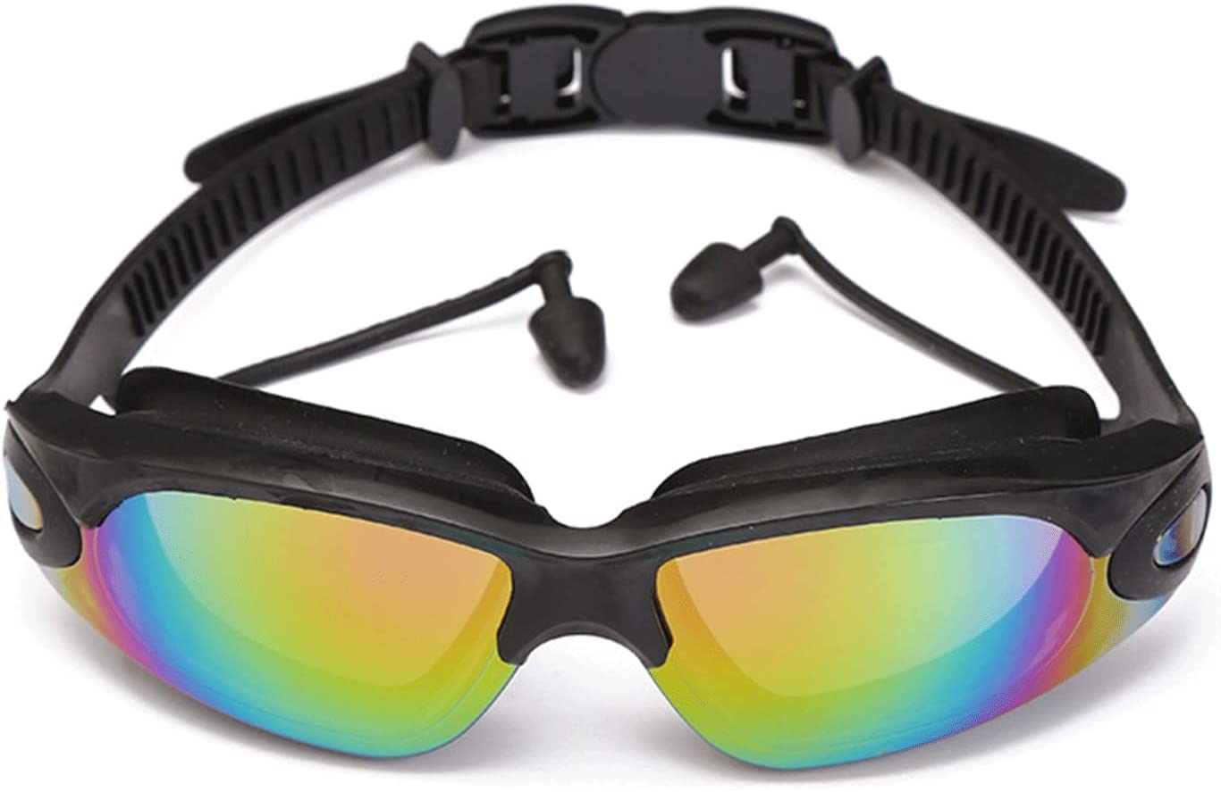 Occhialini da Nuoto, Occhialini da Nuoto Ergonomici, Occhialini da Nuoto Elettrolitico Monopezzo con Cinturino for Lenti Regolabile, for Nuoto, Surf, Kayak (Color : Black)
