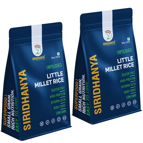 Image of Siridhanya unpolished whole grains Little Millet | Gluten-Free, High plant based Protein & Fibre-Rich Superfood - Low GI, Vitamin-Packed Healthy Rice Alternative | Natural Grain for healthy life (500 g x 2 Pack)