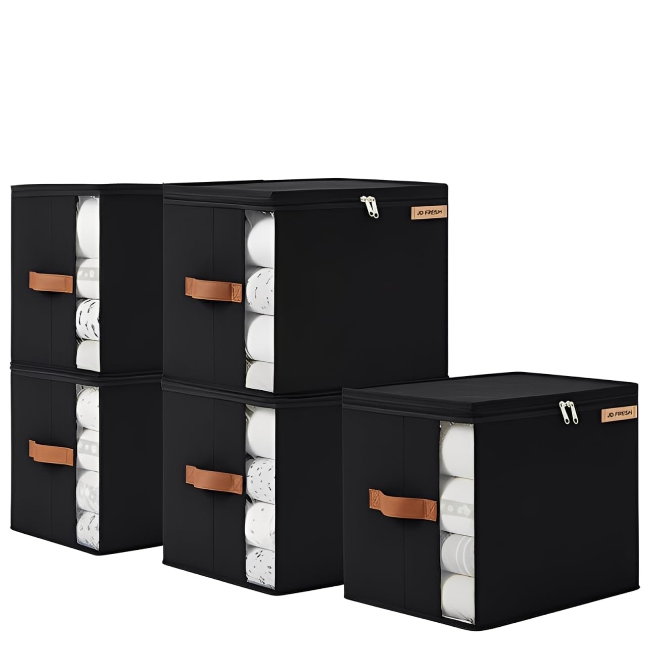 JD FRESH 5 Pcs 30 Liters Cloth Organizer for Storage/Foldable Cloth Storage Box with Handles/Almirah Organizer with Transparent Window/Wardrobe Organizers for Clothes/Sarees/Blankets -Black-image-16