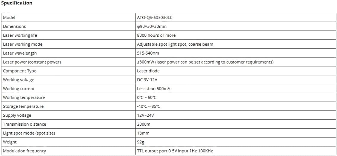 ATO Green Laser Module, Laser Diode, 520nm 300mW