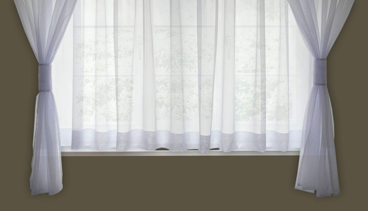 FKL DESIGN Home Deco Magnifique Rideau de fenêtre prêt à l'emploi en Voile avec Ruban plissé, Ruban à Volants, Rideau Court, Blanc, 180-220 cm AG40