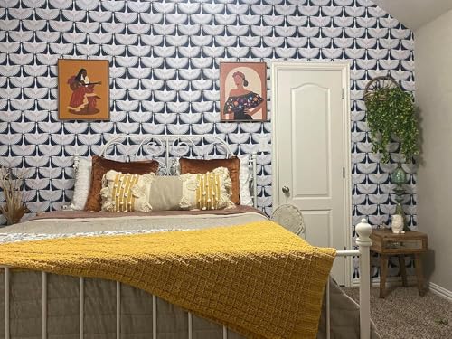 Image of Veki Luxury Floral & Botanical Geometric Wallpaper Mural - Waterproof, Moisture-Proof, Self-Adhesive PVC Wall Sticker for Home & Hotel Decoration (45cm x 300cm) (Feather Blue)