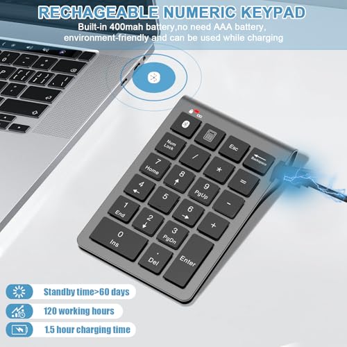 Noox Bluetooth Number Pad For Laptop Rechargable - Wired & Wireless Numeric Keypad 2In1-22 Key Usb Keypad For Data Entry thumb #2