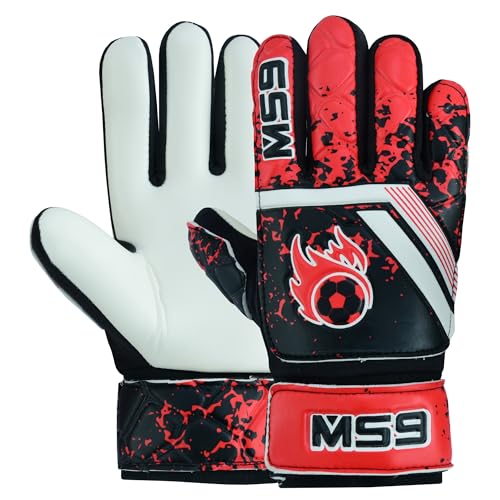 MS9 Kids Boys Children's Junior Football Goalkeeper Sports Soccer Goalie Gloves, Red, Size 6 - Age 13 to 15 Years