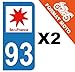 supstick 2 Stickers Autocollant Plaque IMMATRICULATION Moto DEPT 93 Région Île-de-France Format Arrondi