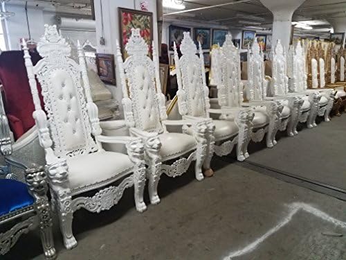 Gorgeous 6 Ft. Tall White Hand Carved Solid Wood Lion Throne Chair