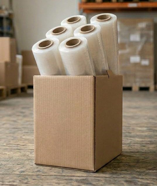 6 rotoli pellicola trasparente per imballaggio, film estensibile spessore 23 my, 2,4 Kg, altezza 50 cm lunghezza 250 metri Extra Resistente per Spedizioni e Traslochi Made in Italy