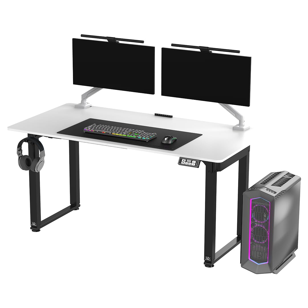 ULTRADESK Uplift V2 Computertisch Gaming Tisch Schreibtisch, Stahlkonstruktion, Platz für DREI Monitore, Elektrische Höheneinstellung, Beinfreiheit und mehr, Inklusive Zubehör, 160 x 75 cm, Weiß
