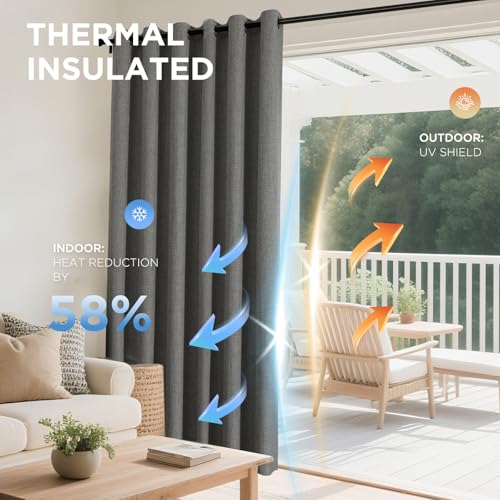 Image of Joydeco Blackout Curtains 95 Inches Long 2 Panels Burg, Room Darkening Curtains for Bedroom, 100% Black Out Textured Thermal Drapes Privacy Protection 2 Panels Set(W52 x L95 Inch, Grey)