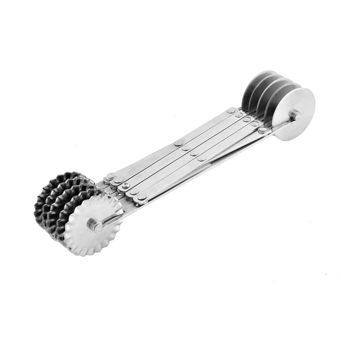 Ruilogod Doble cabeza 5 ruedas utensilios de cocina pizza cortador cortador tono plateado