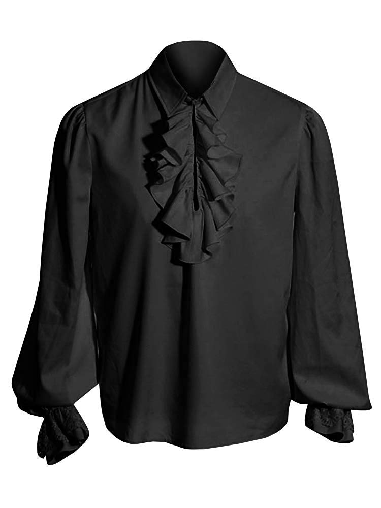 Runcati Mittelalter Hemd Herren Rüschenhemd Langarm Pirat Shirt Gothic Kostüm Viktorian Renaissance Viking Cosplay Tops