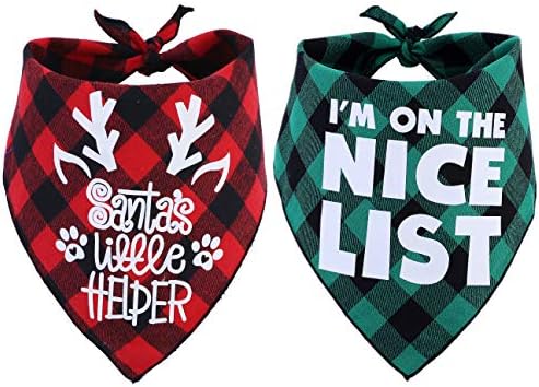 2 Pack Dog Christmas Bandanas for Puppy Cat,Plaid Christmas Scarf for Dogs