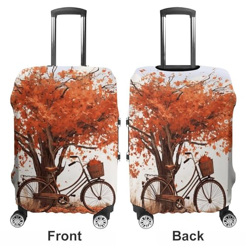 Travel Luggage Cover Elastic Suitcase Protector Anti-Scratch Washable Autumn Tree With Aged Old Bike Luggage Sleeve Tsa Approved Carry on Covers Baggage Cover Fits 18-32 Inch Luggages3