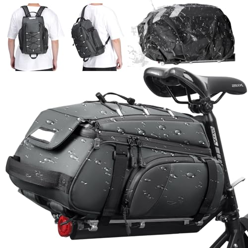 RAINSMORE Borsa Bici Posteriore 15L Portapacchi Bici Posteriore Impermeabile con Copertura Antipioggia e Striscia Riflettente Multifunzionale
