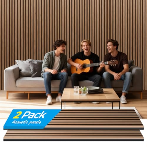 Wood Panels for Wall 2 Pieces Soundproof Wood Slat Wall Panel for Interior Wall Cancelling, Acoustic Wall Panels, Sound Absorbing Panel (Teak) Wood Panels for Wall 2 Pieces Soundproof Wood Slat Wall Panel for Interior Wall Cancelling, Acoustic Wall Panels, Sound Absorbing Panel (Teak)