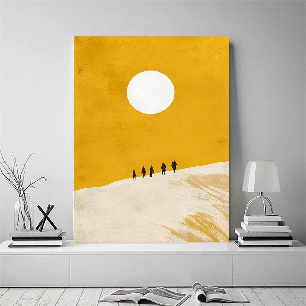 QUSAAOU Leinwand Bilder Gelb Weiß Minimalistische Figuren Mond Kunst Abstrakt-Wandbild Wandbilder FüR Wohnzimmer Schlafzimmer Wohnzimmerbilder Modern Kunstdruck-Bunt Kunst(Yellow)-30x45cm Gerahmt