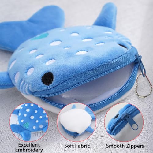 Cute Whale Shark Coin Purse, 4PCS Funny and Practical Coin Pouch, Kawaii Wallet with Zipper Keychain for Women3