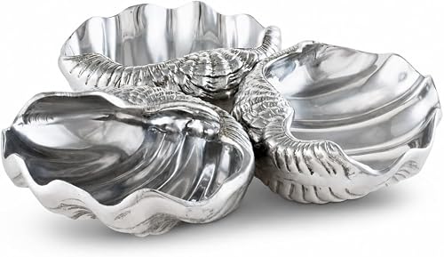 Arthur Court Designs Aluminum Clam Shell 3-Bowls Server 9 Diameter x 1.75 inch Tall