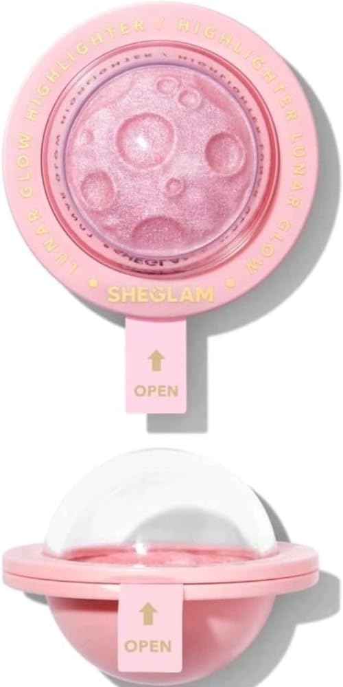 SHE GLAM Lunar Glow Highlighter 5g, Blue-Green Shimmer For Radiant Skin, Cheekbones, Brow bones, and Cupid's bow. (Heart Galaxy)