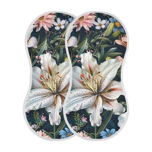 Lily and Wildflowers Muslin Burp Cloths 22x11 Inch - 4-Layer Organic Cotton & TPU Waterproof Lining, Absorbent Baby Bibs for Boys/Girls with Hanging Loop2