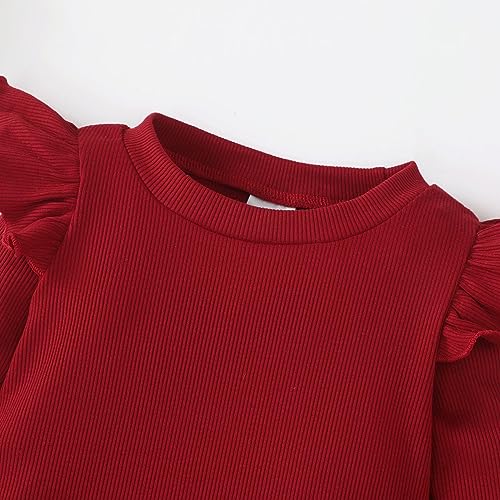Image of OPAWO Toddler Long Sleeve Shirt Girl Ruffle Sleeve Ribbed Tops Tees Blouses