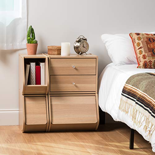 Image of IRIS USA 2-Drawer Modular Wood Stacking Storage Box, for Office Closet and Nightstand, Easy Assembly, Stacking Storage Boxes, Light Brown