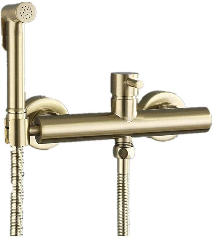 Toilet Bidet Sprayer Brushed Gold Bathroom Brass Bidet Faucet Wall Mounted Cold and Hot Water Mixer Bidets Tap Handheld Bidet Sprayer Kit E Stable Interface (E)