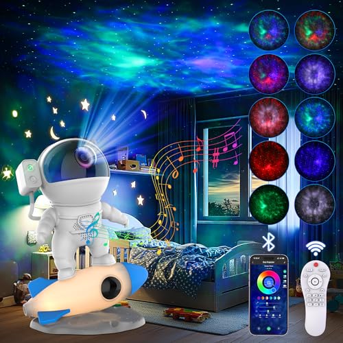 Image of FlyLily Astronaut Galaxy Projector for Bedroom, Star Projector Galaxy Light with App & Remote Control, White Noises, Bluetooth Speaker, Rocket Night Light for Kids, Ceiling, Gifts, Room Decor