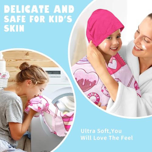 Image of Doughnut Girls Beach Towel with Hoodie for Kids Toddlers Age 4-8, Pink Blue Bath Towels Shower Wrap for Girls, Hooded Poncho Beach Blanket for Pool Swimming Cute Wearable Bath Towel for Child