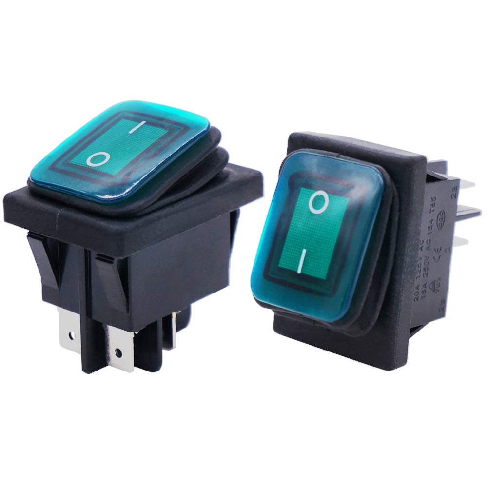 Taiss / 2 Stücke Kippschalter Wasserdichte 16A 250 V 20A 125 V 4 Pins 2 Position EIN/AUS DPST Grüne LED-Licht Beleuchtet Wippschalter Für Autos und Boote KCD2-201N-2-W-G