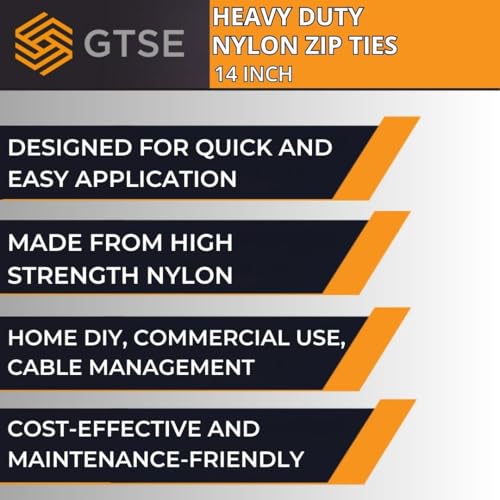 Image of GTSE 14 inch Brown Heavy Duty Zip Ties, 100 Pack, 120lb Strength, UV Resistant Nylon Cable Ties, Self-Locking 14 Inch Tie Wraps